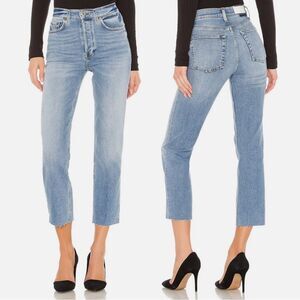 RE/DONE 70s Stove Pipe High Rise Straight Crop Jeans in Light Stone Size 26